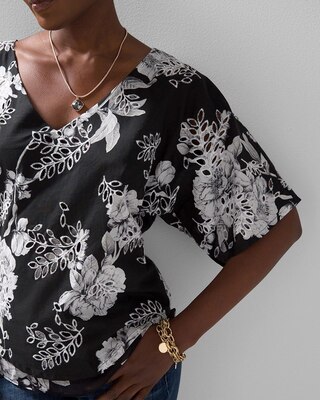 Embroidered Kimono-Style Top