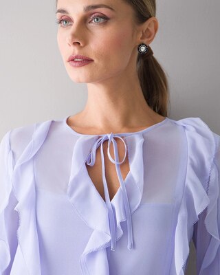 Long Sleeve Ruffled Tie Neck Blouse