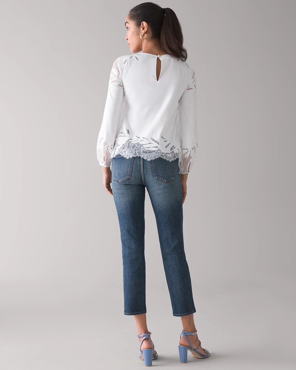 Petite Lace Inset Poplin Blouse click to view larger image.
