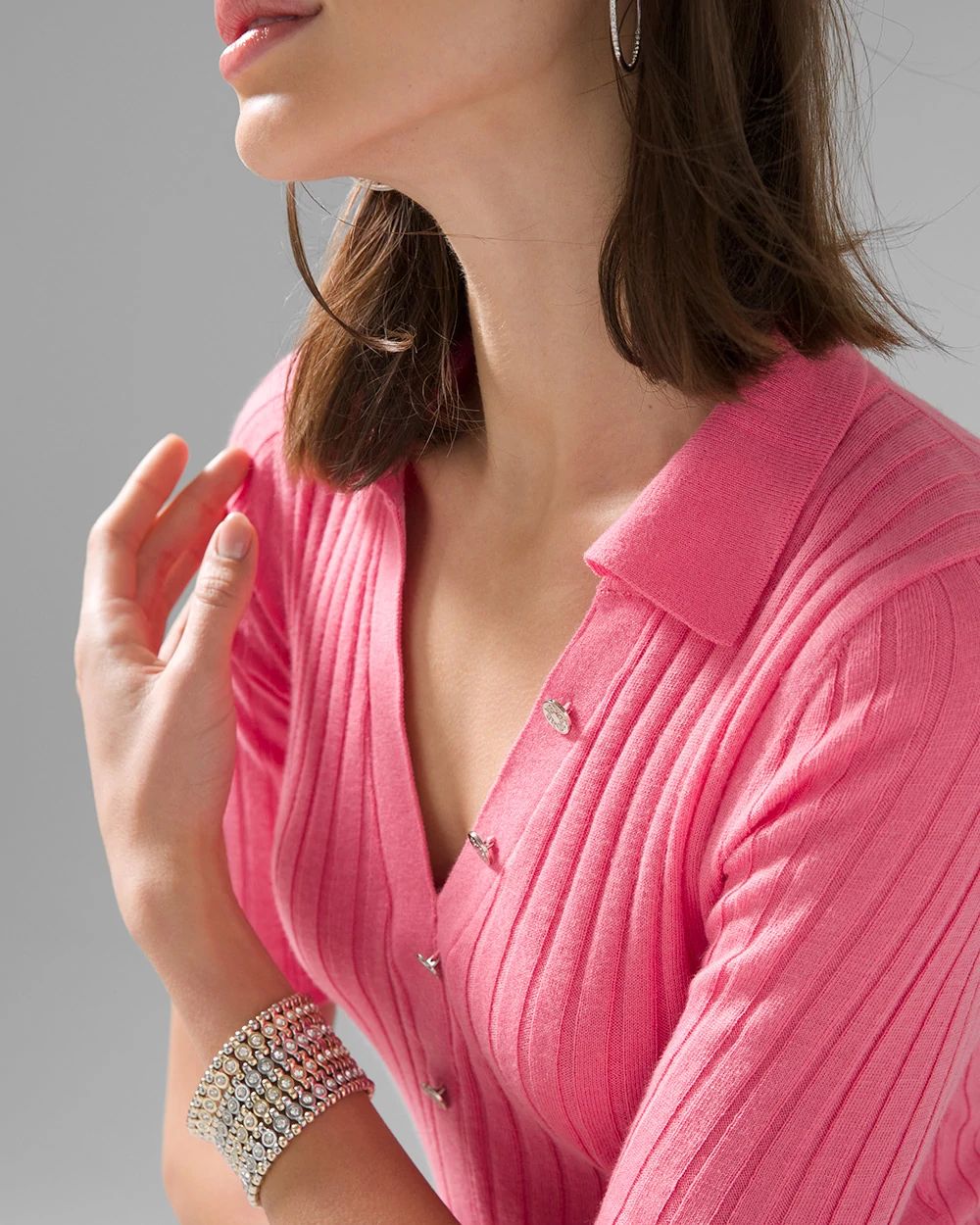 Cashmere-Blend Button Polo Sweater