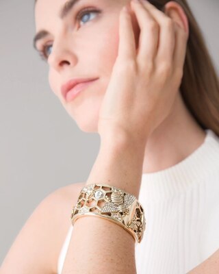 Goldtone & Crystal Bee Cuff Bracelet