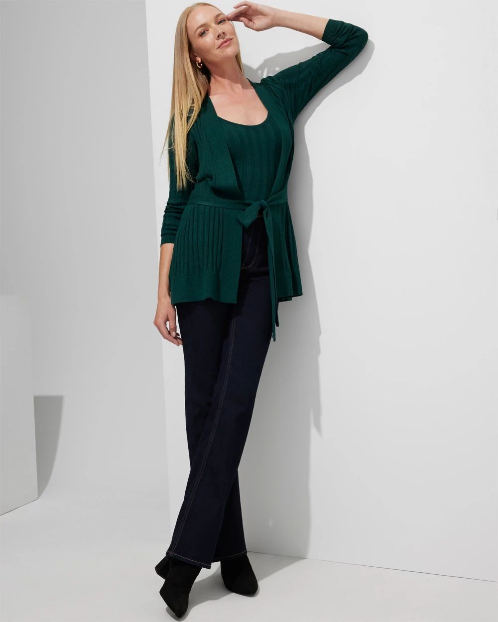 Outlet WHBM Wide-Rib Long Belted Cardigan