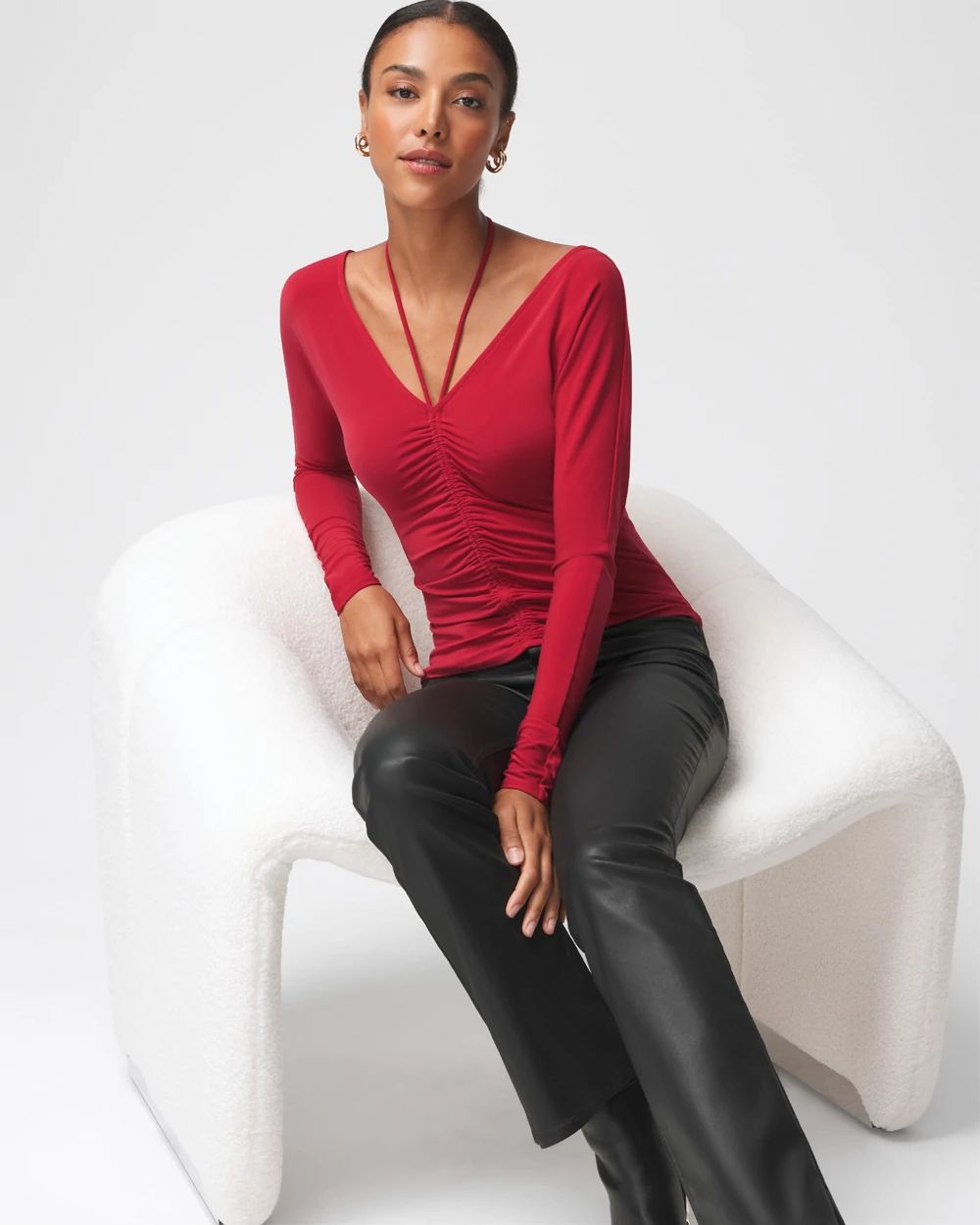 Long Sleeve Ruched Front Matte Jersey Top