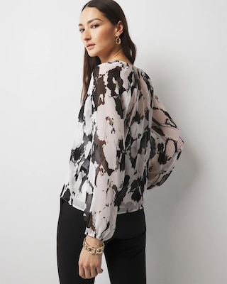 Printed Ruffle Front Blouse click to view larger image.
