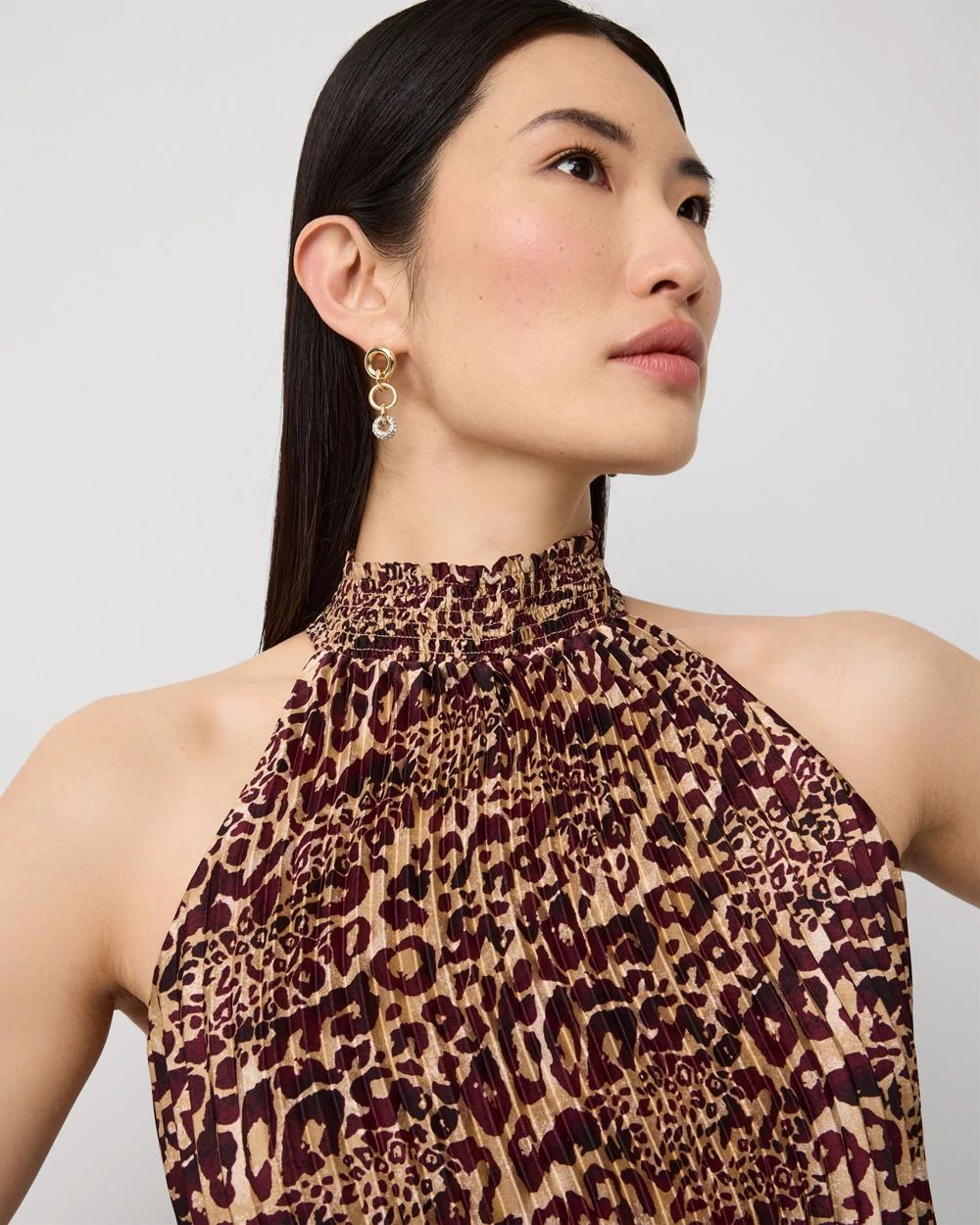 Pleated Midi Halter Dress click to view larger image.