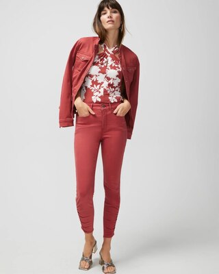 High Rise Ruched Hem Skinny Crop Jeans