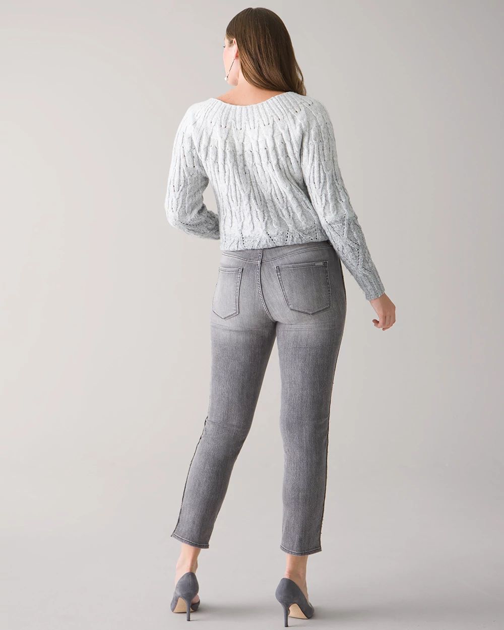 High-Rise Rhinestone Stripe Straight Jeans