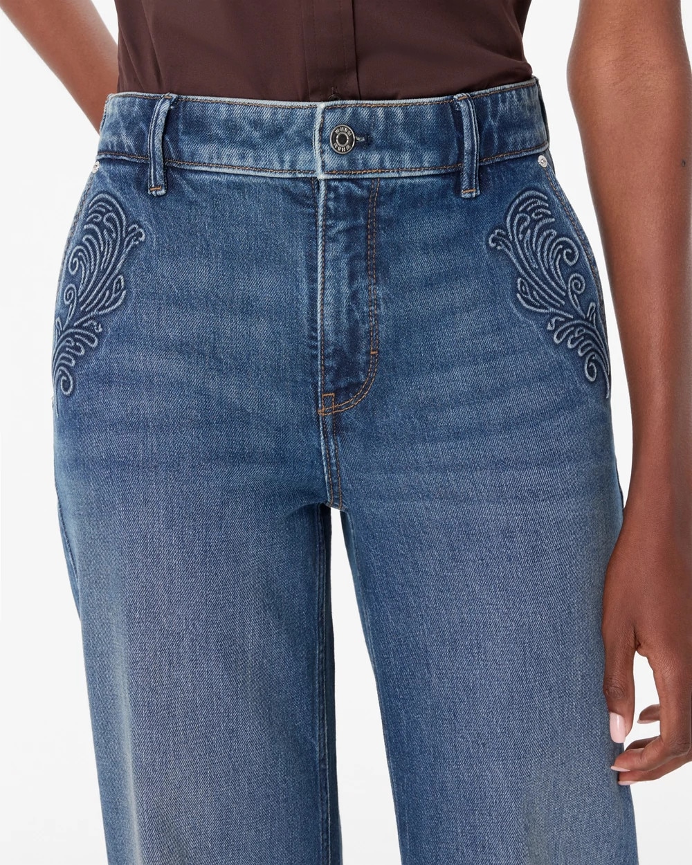 Embossed High-Rise Wide-Leg Jean