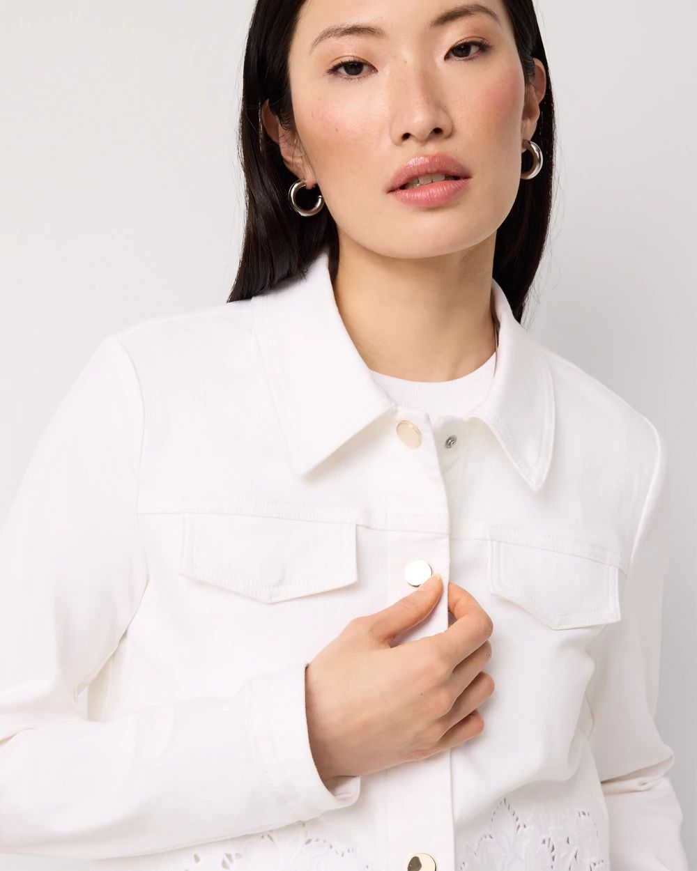 Petite Cutwork Denim Jacket