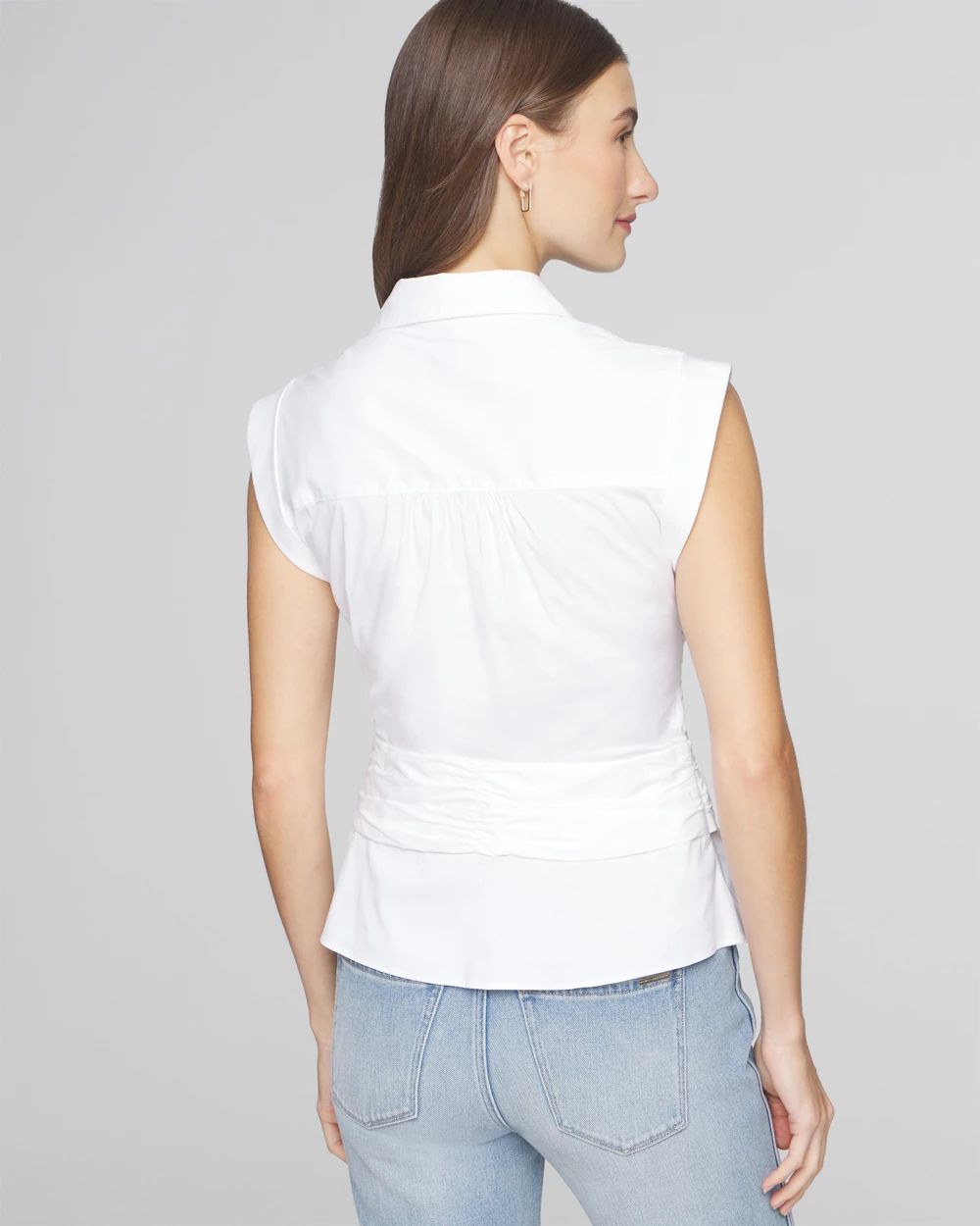 Petite Short Sleeve Crossover Poplin Top click to view larger image.