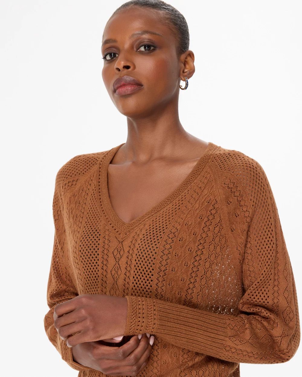 Pointelle V-neck Pullover click to view larger image.