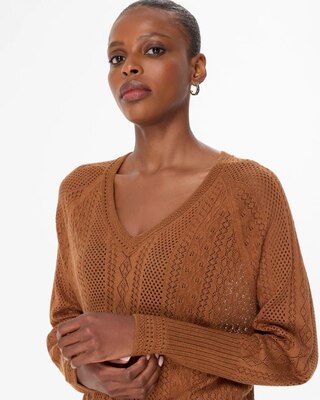 Pointelle V-neck Pullover click to view larger image.