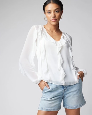 Long Sleeve Ruffled Tie Neck Blouse
