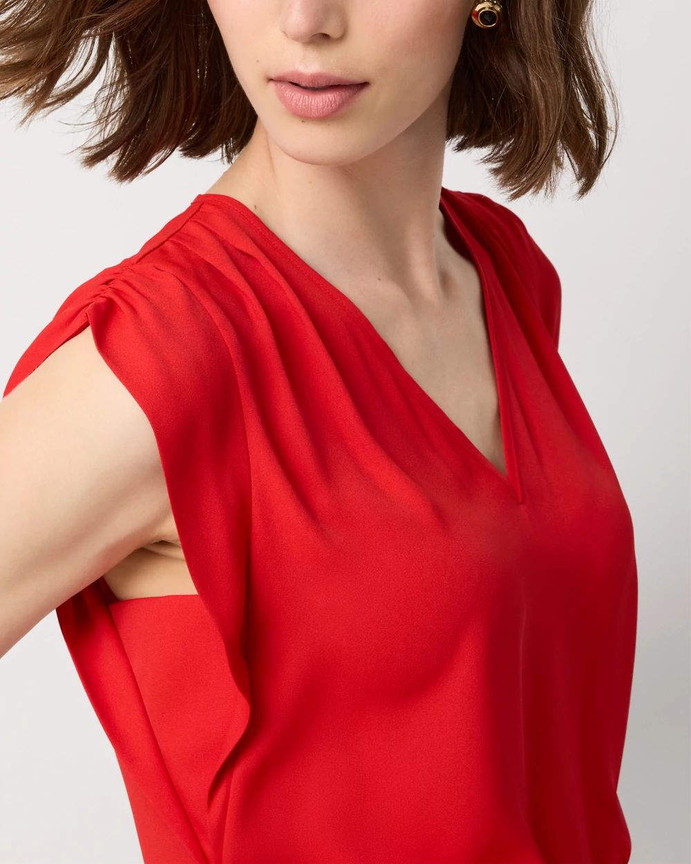 Ruched Shoulder Crepe Shell