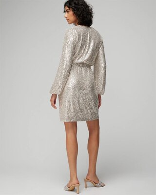 Long Sleeve Sequin Surplice Blouson Dress