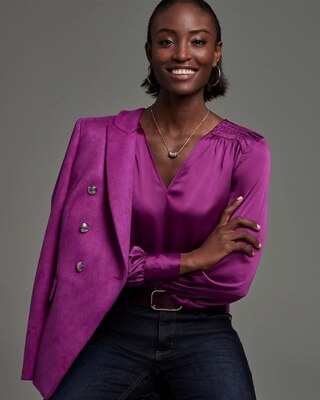 Smocked Shoulder Satin Blouse