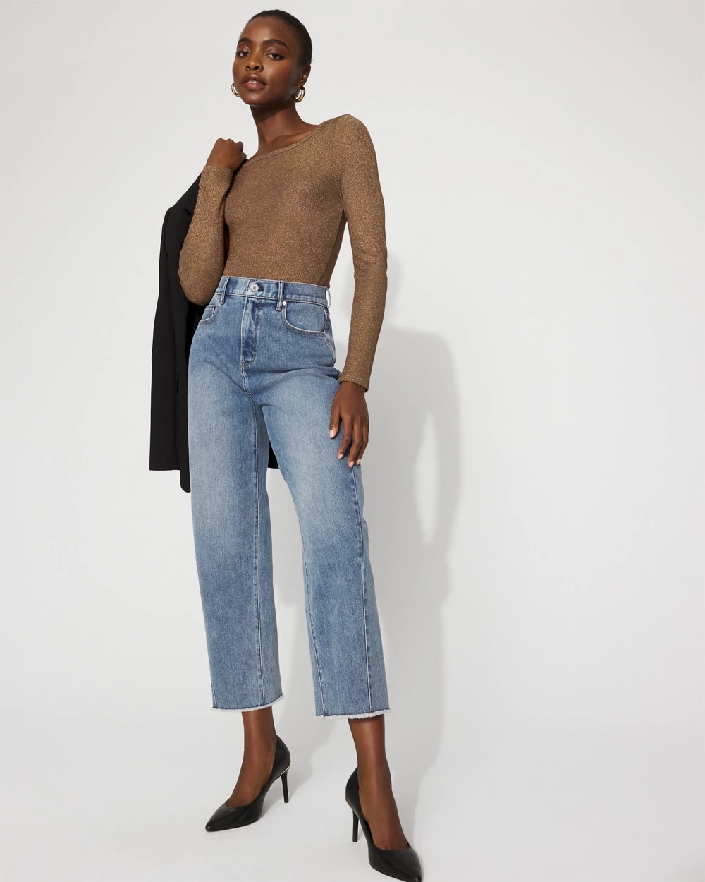 WHBM FORME™ Ribbed Stretch Metallic Long-Sleeve Tee