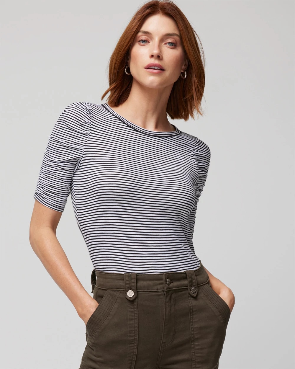 Shirred Sleeve Crewneck Tee