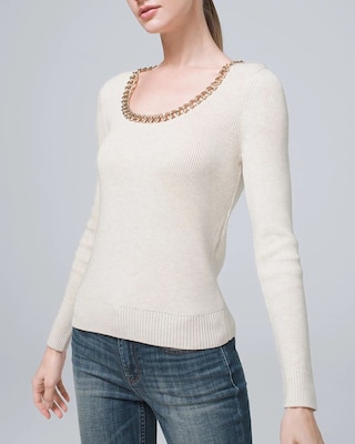 Chain-Detail Ribbed Sweater