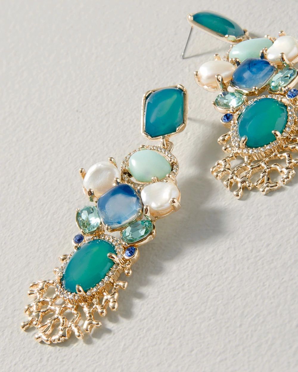 Blue Stone & Coral Statement Earrings