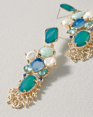 Blue Stone & Coral Statement Earrings