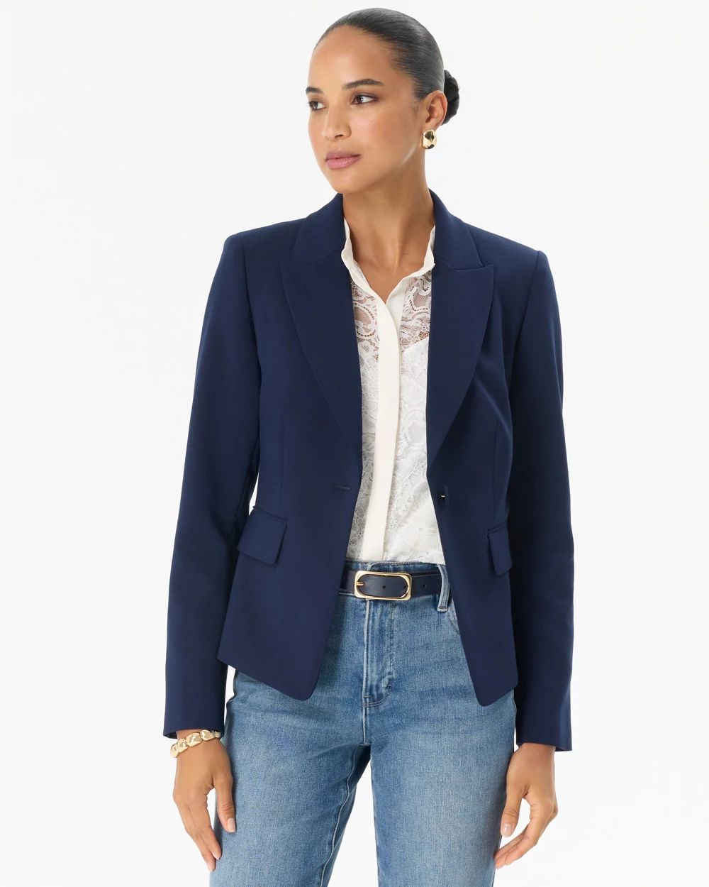 Luxe Stretch Cropped One-Button Blazer
