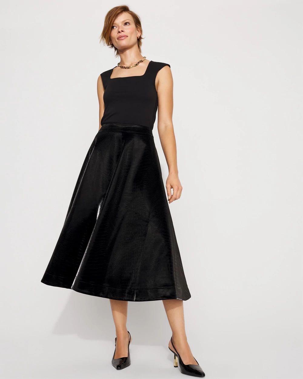 Faux Crocodile Midi Skirt