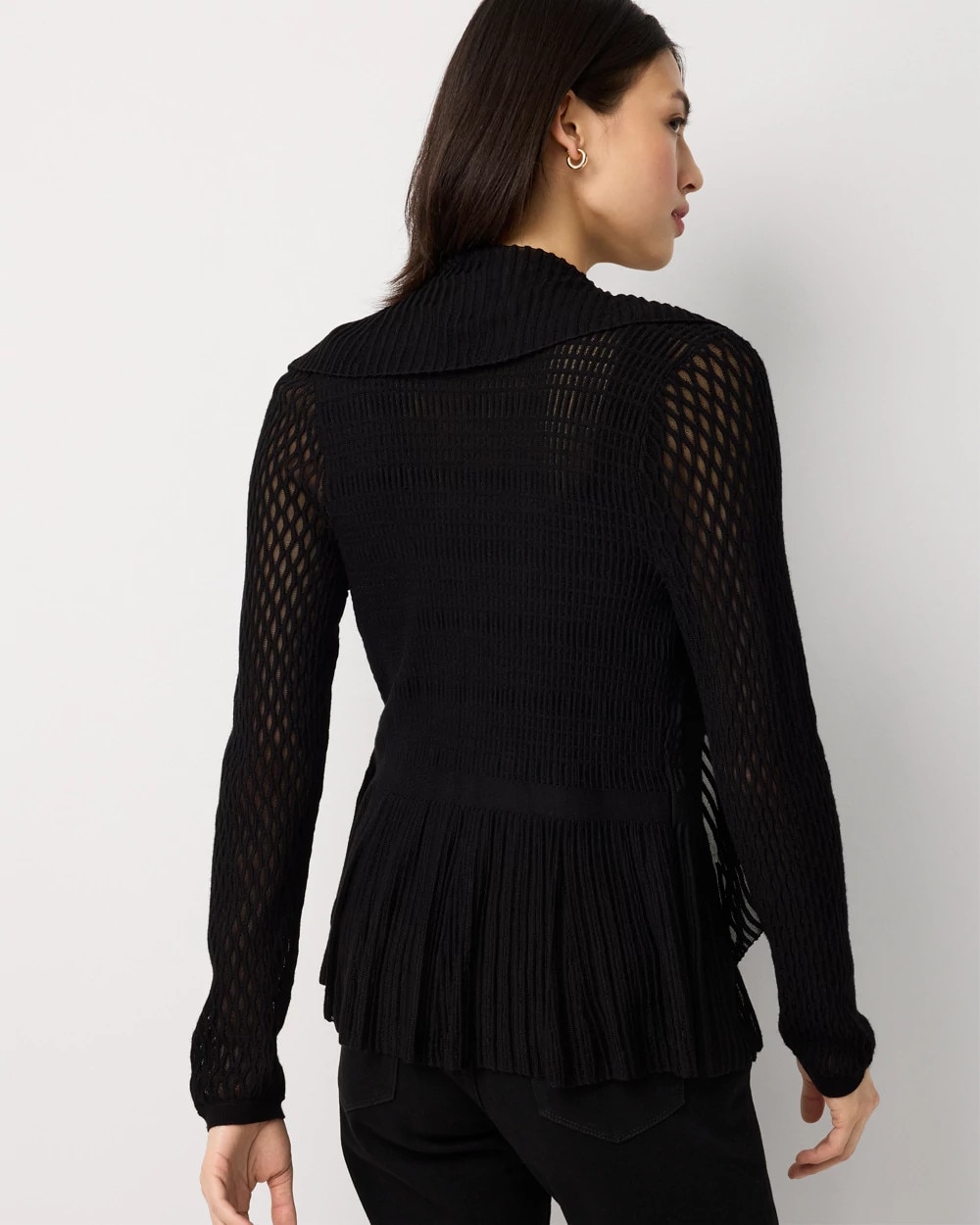 Petite Long Sleeve Pointelle Peplum Cardigan