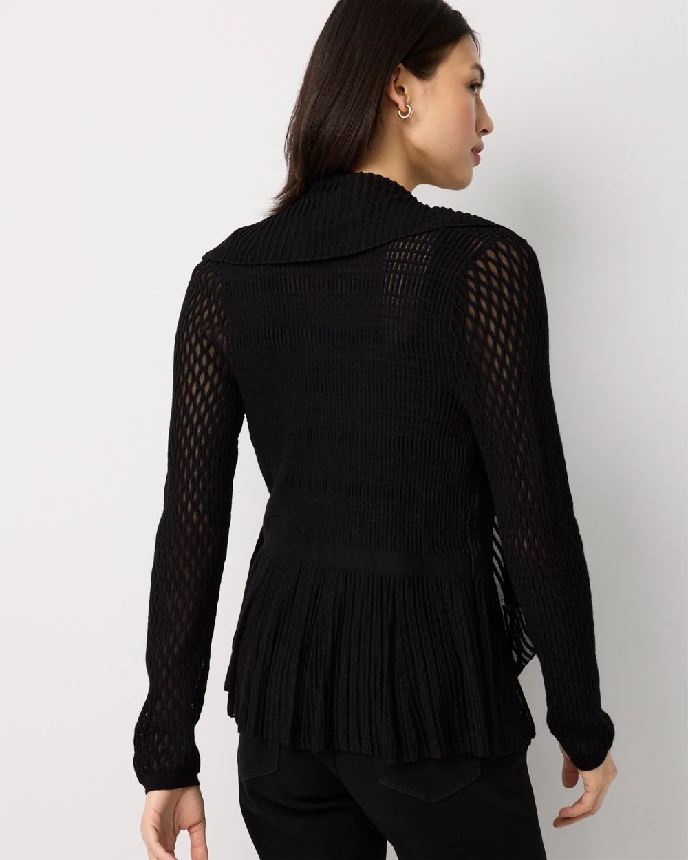 Long Sleeve Pointelle Peplum Sweater Cardigan