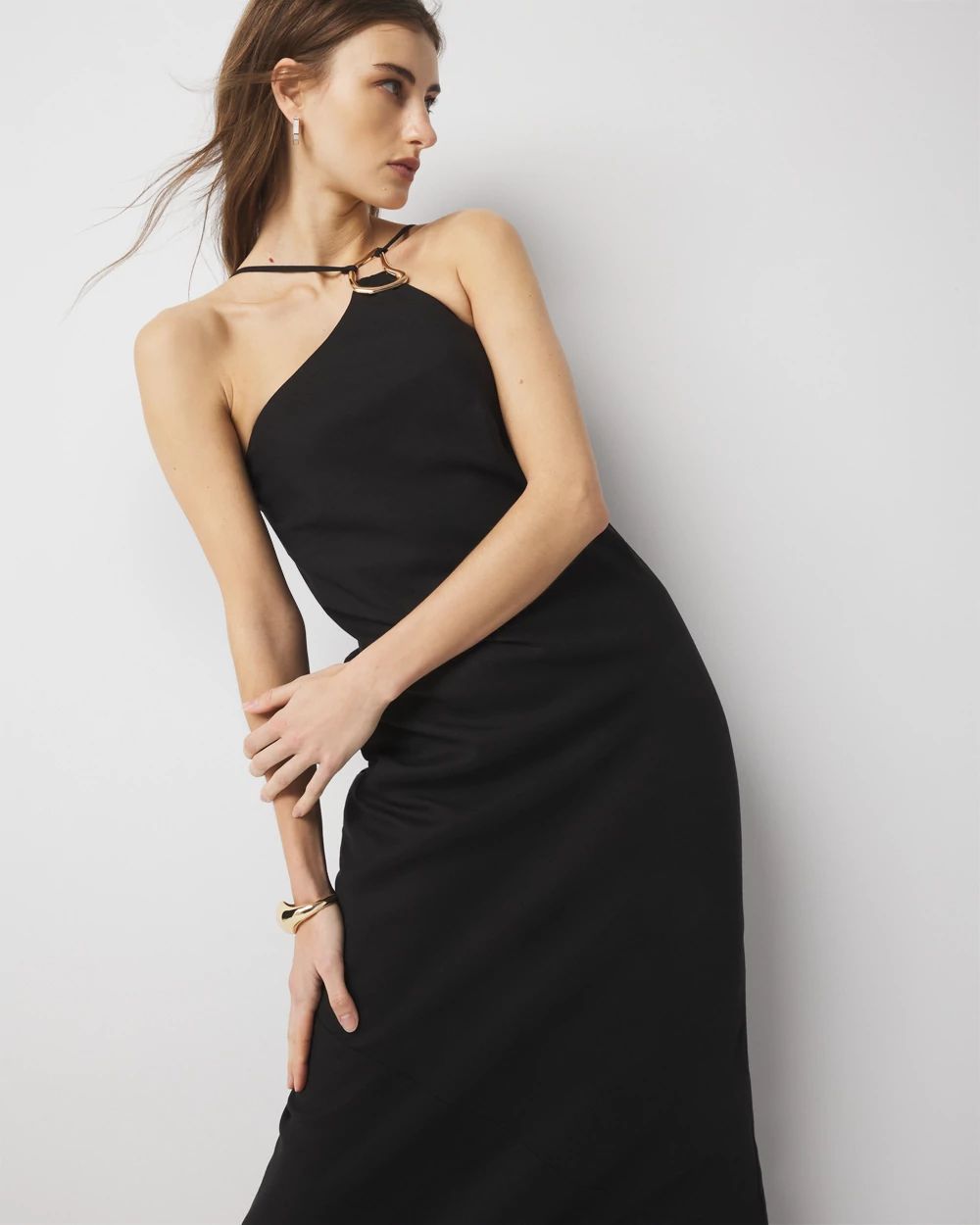 Linen-Blend One-Shoulder Column Dress