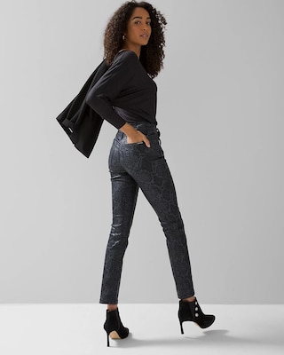 Extra High-Rise Snake Print Coated Slim Ankle Jeans click to view larger image.