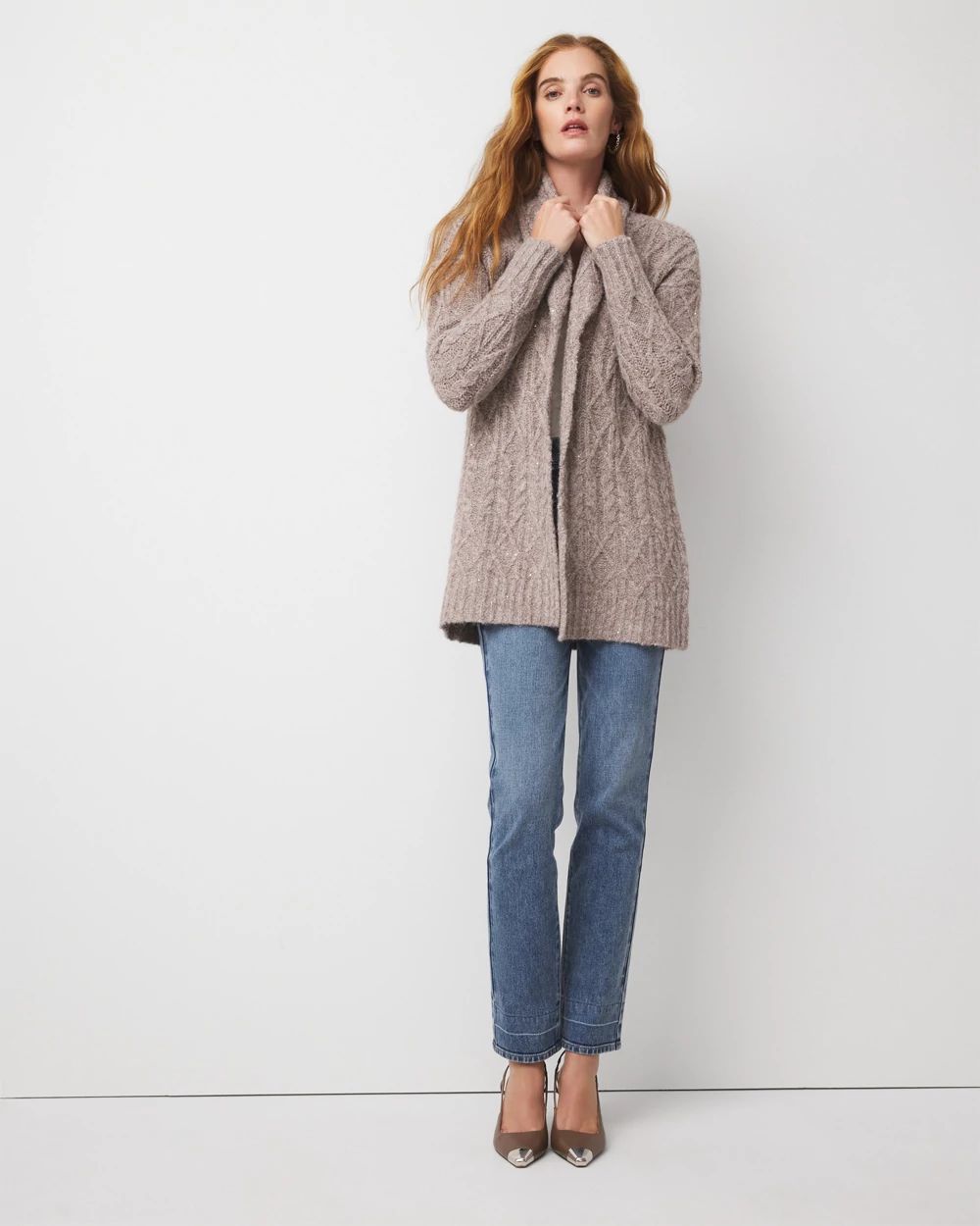 Sequin Cable Knit Sweater Jacket click to view larger image.