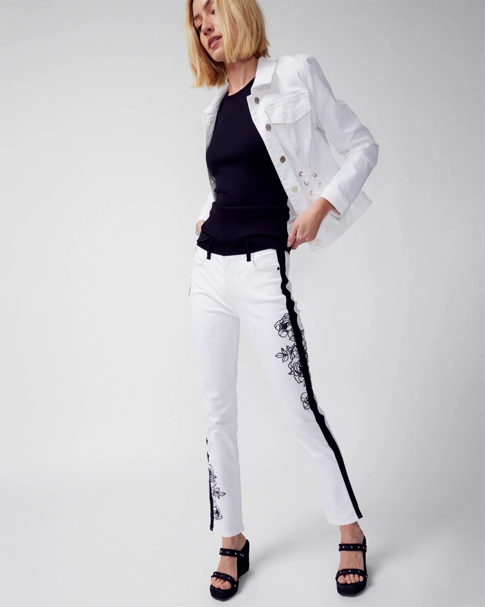 High-Rise Contrast Floral Straight Jeans