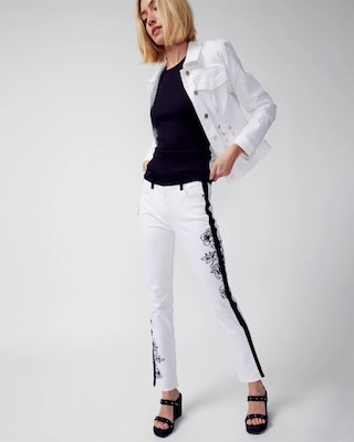 High-Rise Contrast Floral Straight Jeans