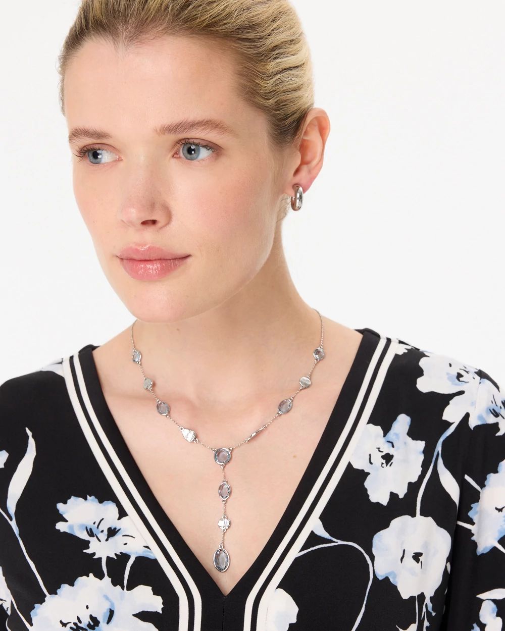Denim Blue Glass Stone Y-Necklace