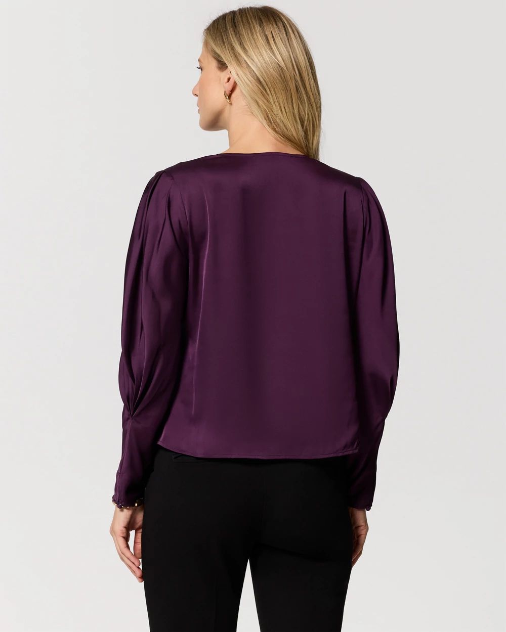 Pleated Sleeve Satin Blouse click to view larger image.