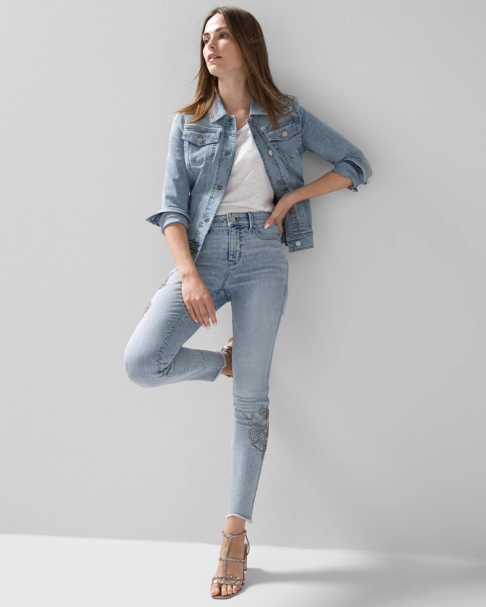 High-Rise Ball Chain Embroidered Skinny Jeans