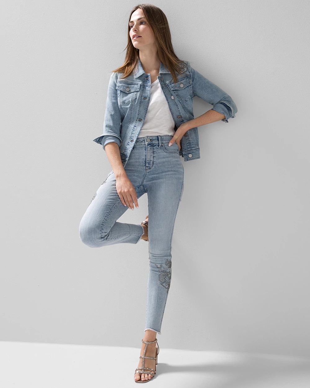 High Rise Ball Chain Embroidered Skinny Jeans