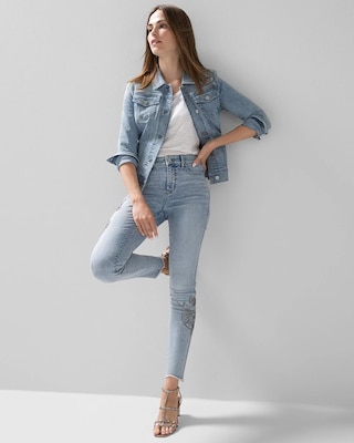 High-Rise Ball Chain Embroidered Skinny Jeans