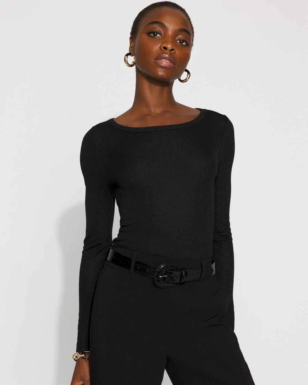 WHBM FORME™ Ribbed Stretch Metallic Long-Sleeve Tee