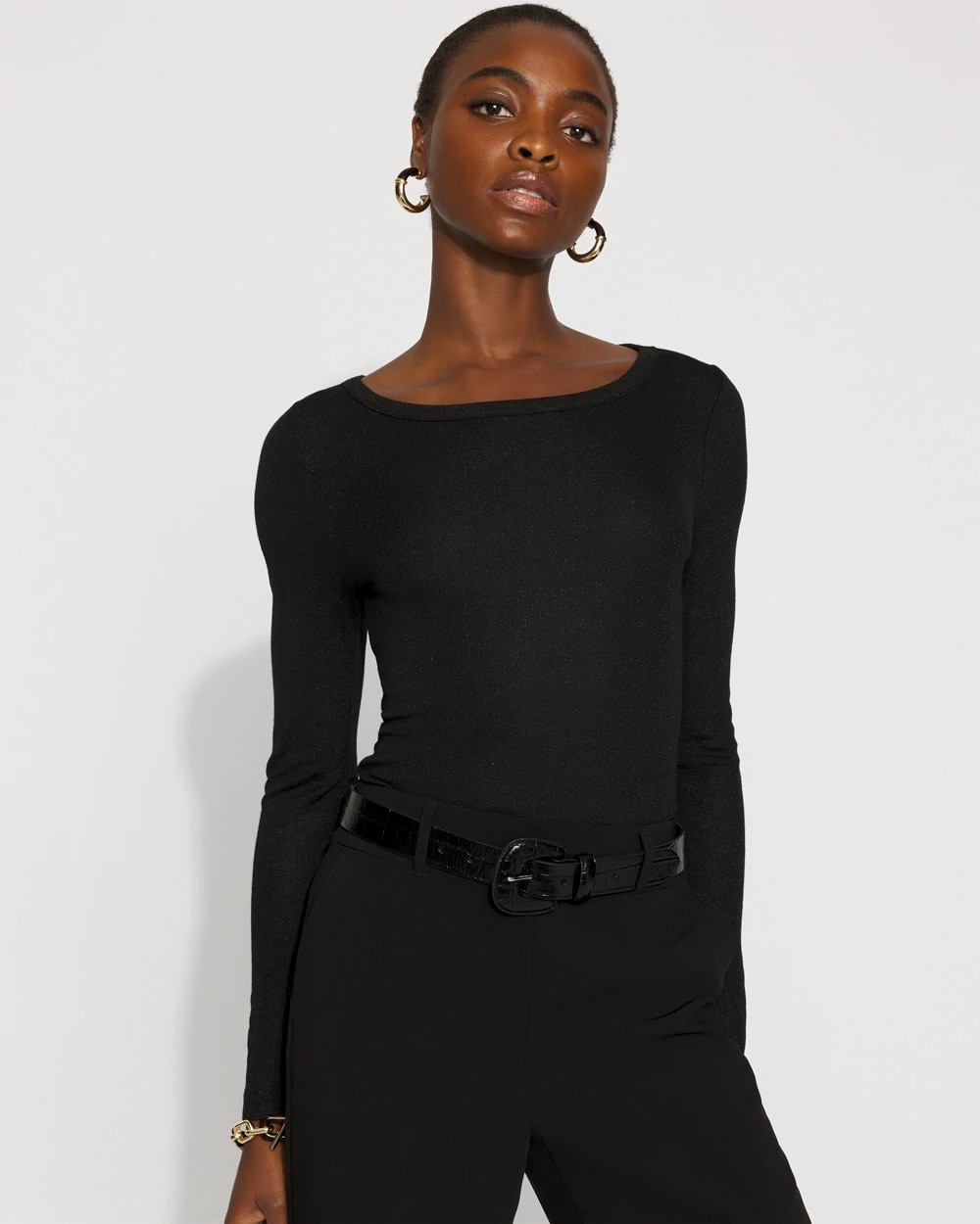 WHBM FORME™ Ribbed Stretch Metallic Long-Sleeve Tee