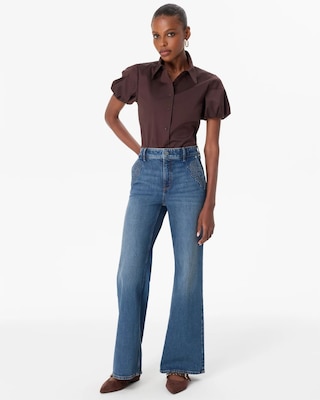 Embossed High-Rise Wide-Leg Jean