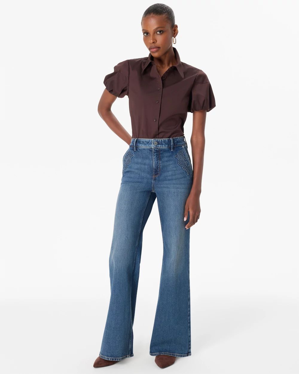 Embossed High-Rise Wide-Leg Jean