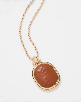 Cognac Textured Leather Pendant Necklace click to view larger image.