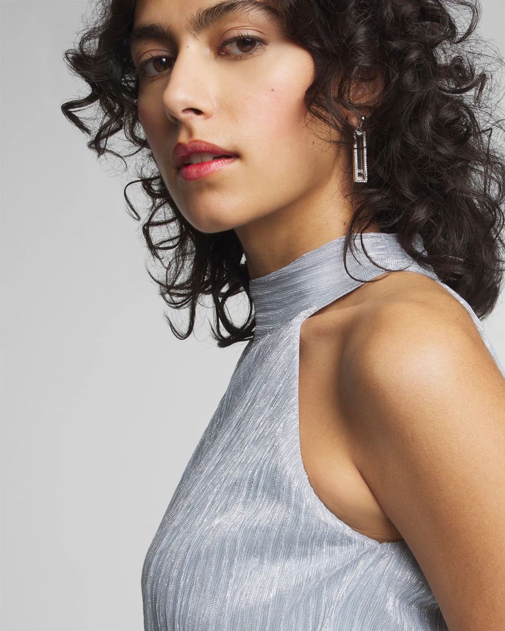Metallic Mockneck Halter Top