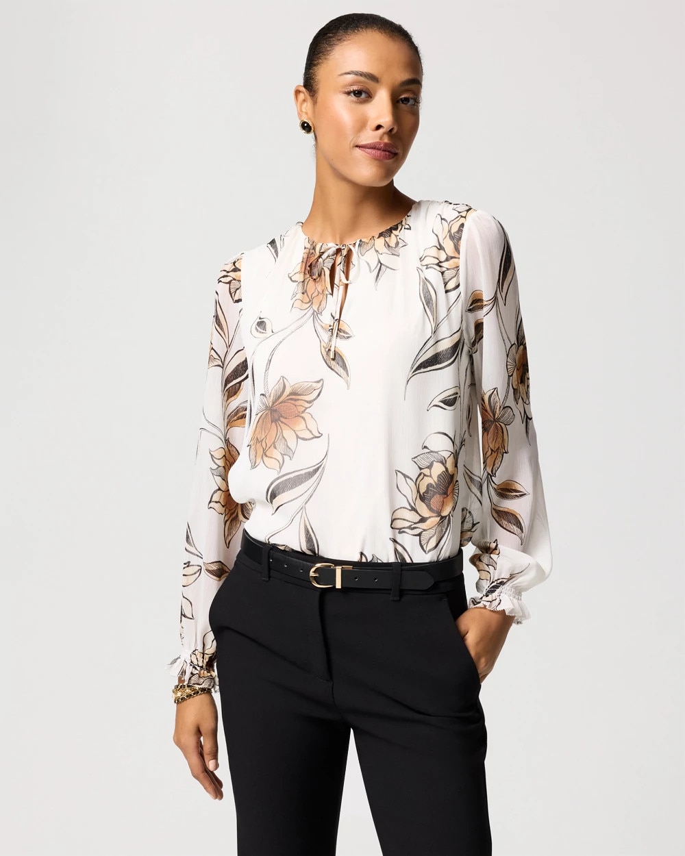 Long Sleeve Chiffon Blouse