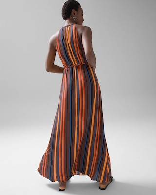 Multi-Stripe Halter Maxi Dress click to view larger image.