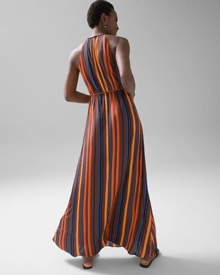 Multi-Stripe Halter Maxi Dress