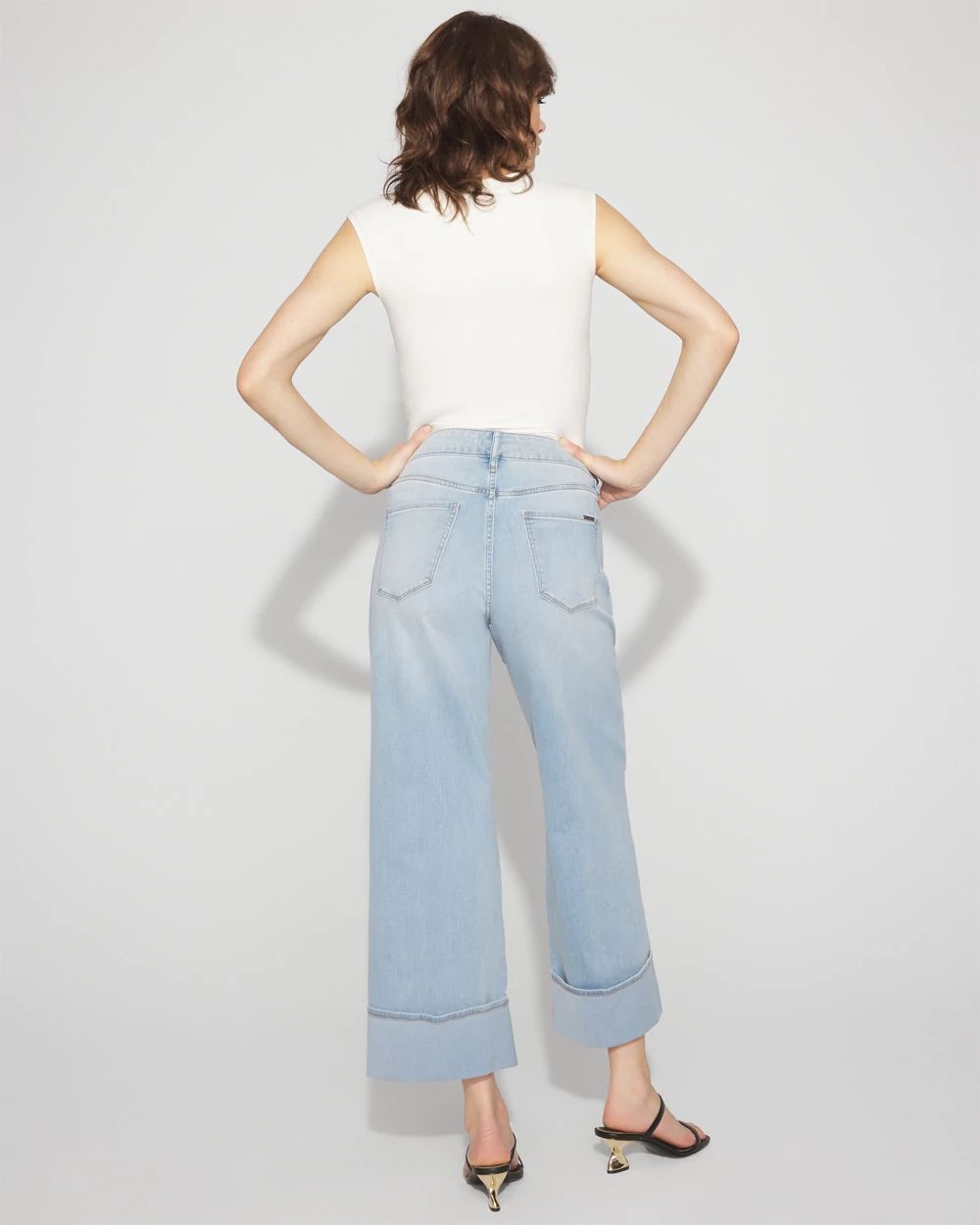 High-Rise Wide Leg Cuff Cropped Jean click to view larger image.
