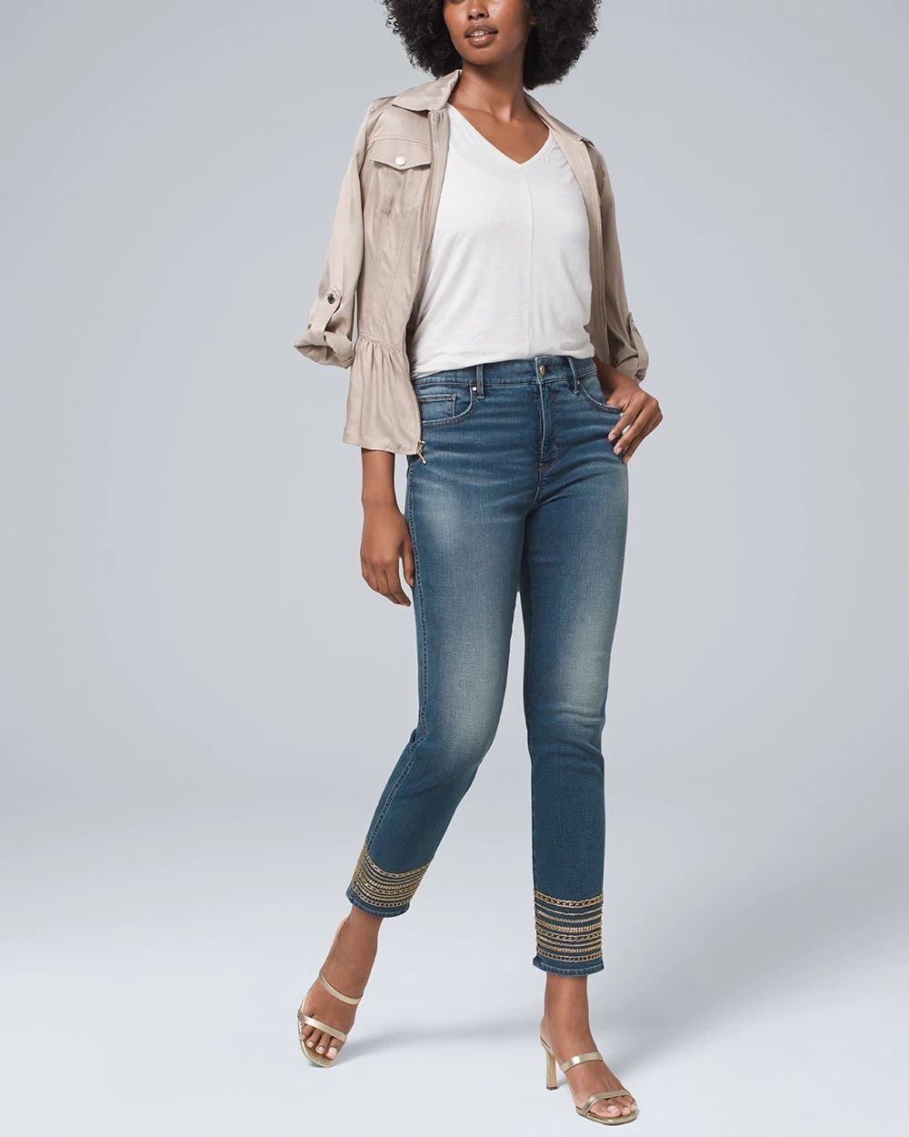 Curvy Fit High Rise Beaded Hem Slim Crop Jeans